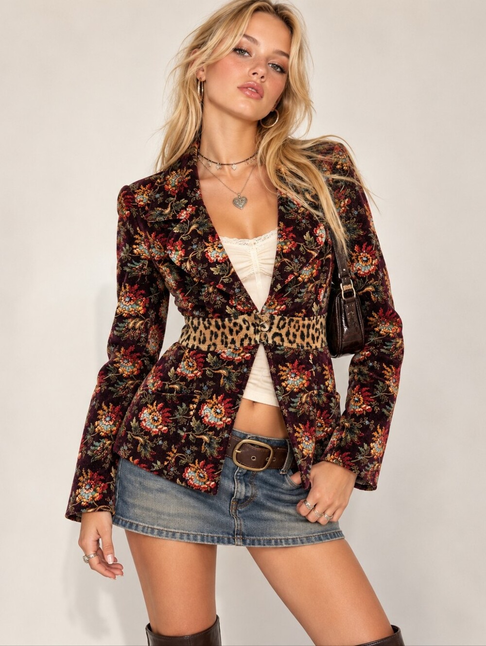 Vintage Y2K Nanette Lepore Floral Leopard Print Blazer Size 2 Jacket 2000's